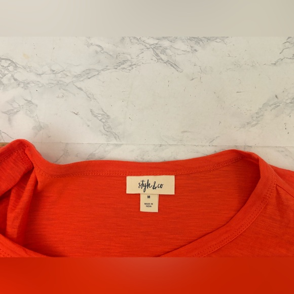 Style & Co Top M Boho Peasant Shirt Long Puff Sleeve Orange Pullover Pullover - Picture 5 of 6